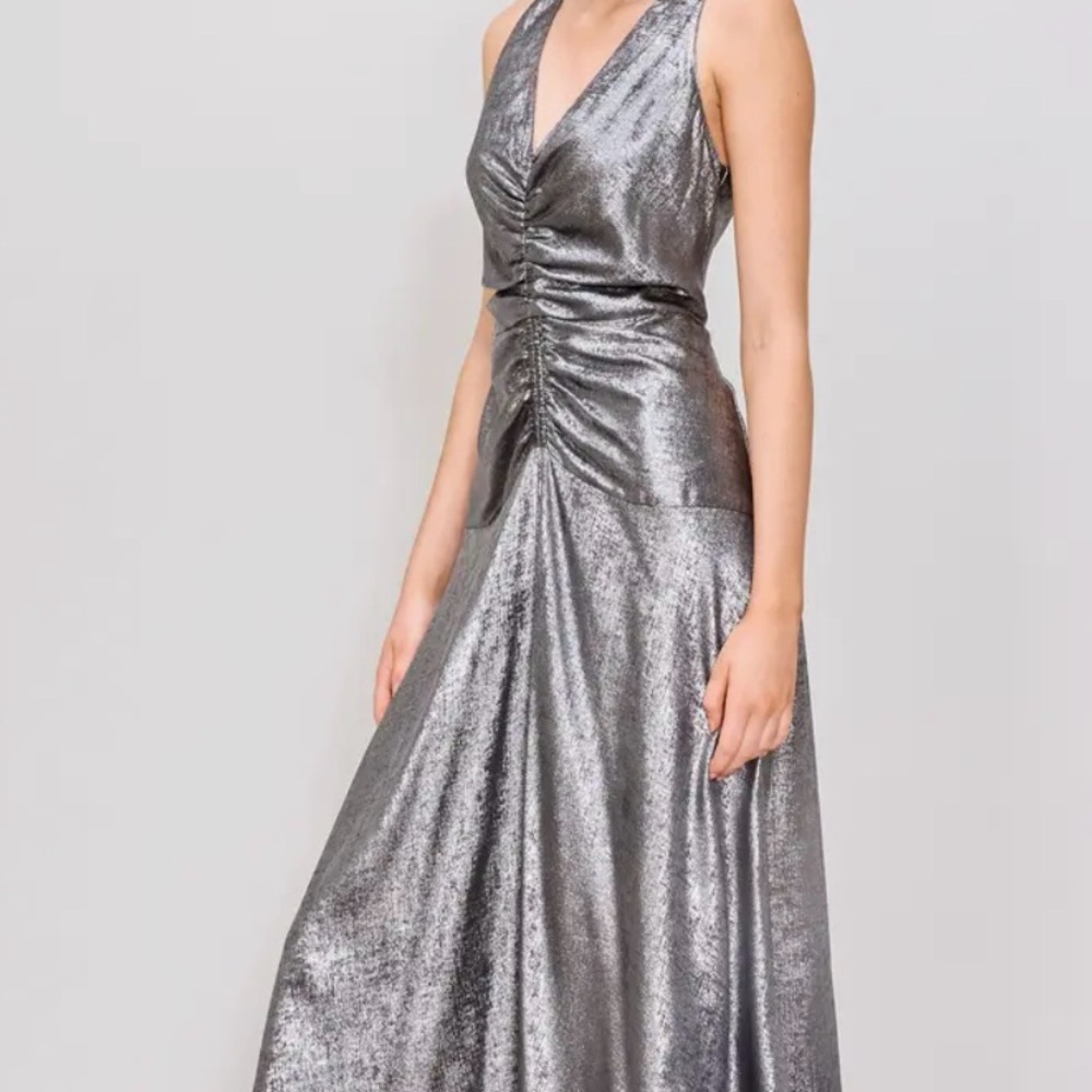 Melloday Metallic Ruched Front Midi dress NWT